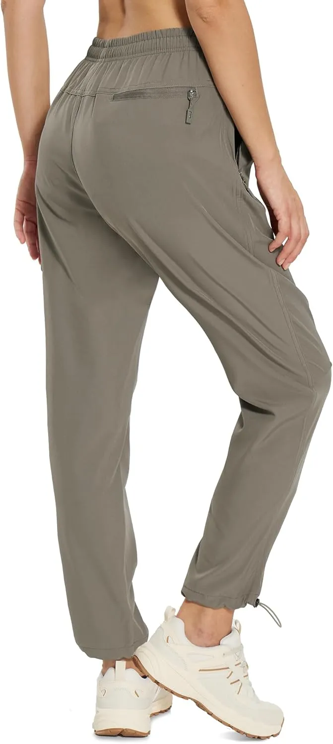 MOURCE Womens Hiking Pants Light Weight Quick Dry Elastic High Waist Cargo Joggers with 4 Zippered Pockets