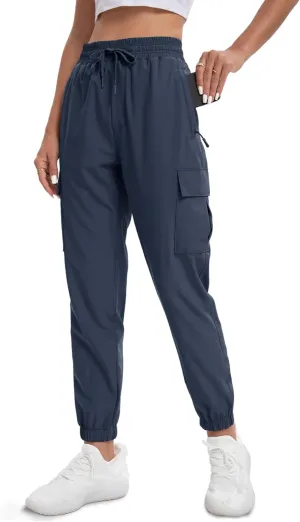 MOURCE Womens Hiking Pants Lightweight Quick Dry Adjustable Cargo Joggers with Zippered Pockets