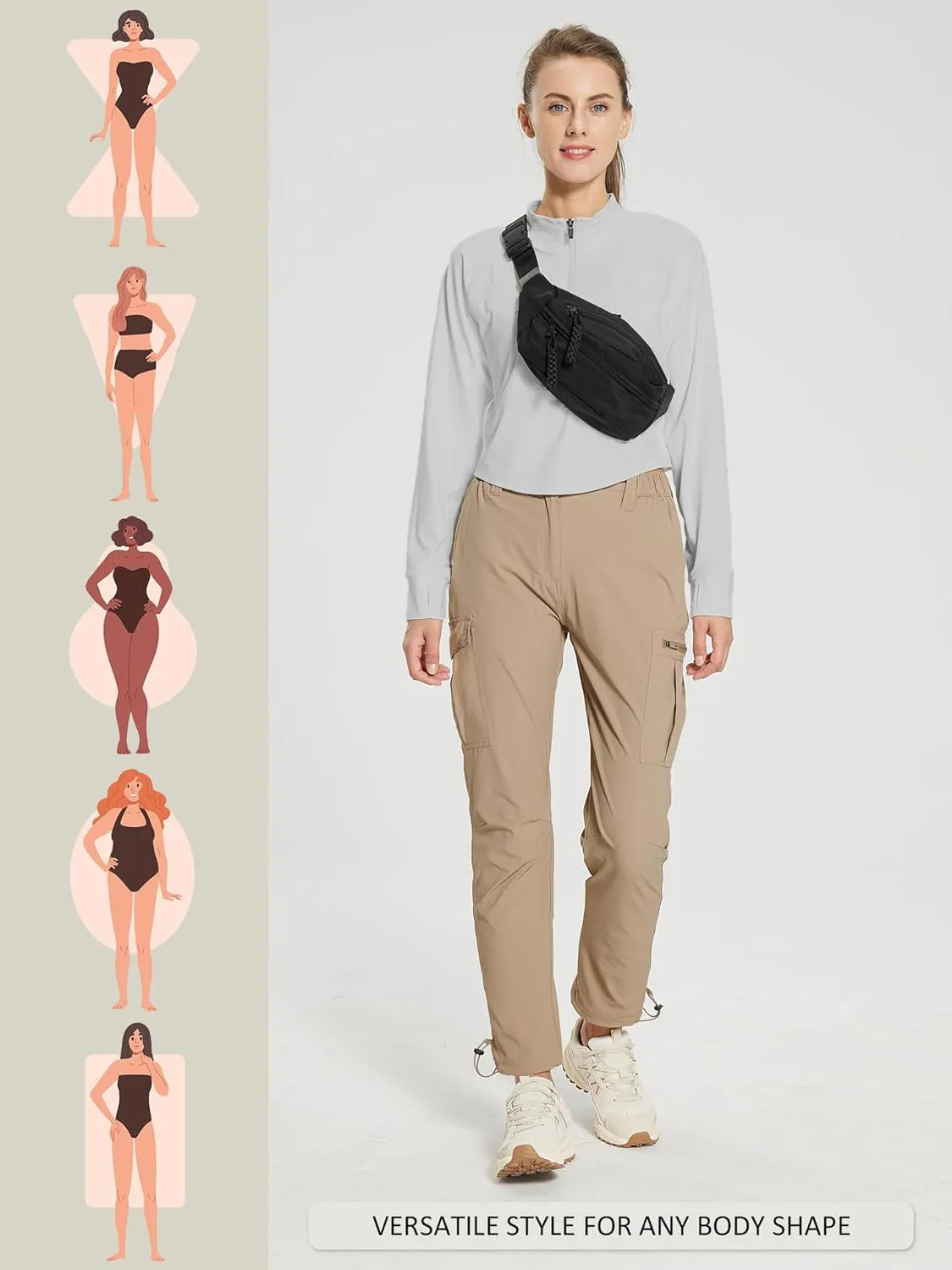 MOURCE Womens Hiking Pants Lightweight - Quick Dry Water Resistant UPF 50 Travel Pants with 7 Pockets & Adjustable Cuffs
