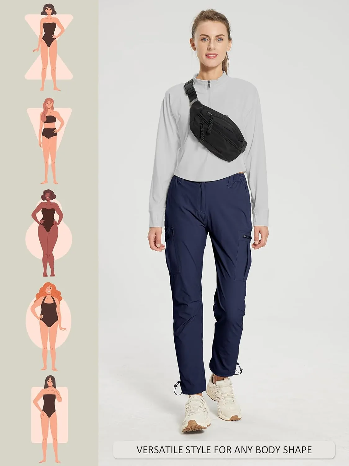 MOURCE Womens Hiking Pants Lightweight - Quick Dry Water Resistant UPF 50 Travel Pants with 7 Pockets & Adjustable Cuffs