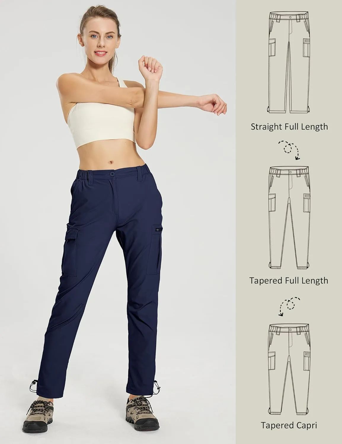 MOURCE Womens Hiking Pants Lightweight - Quick Dry Water Resistant UPF 50 Travel Pants with 7 Pockets & Adjustable Cuffs