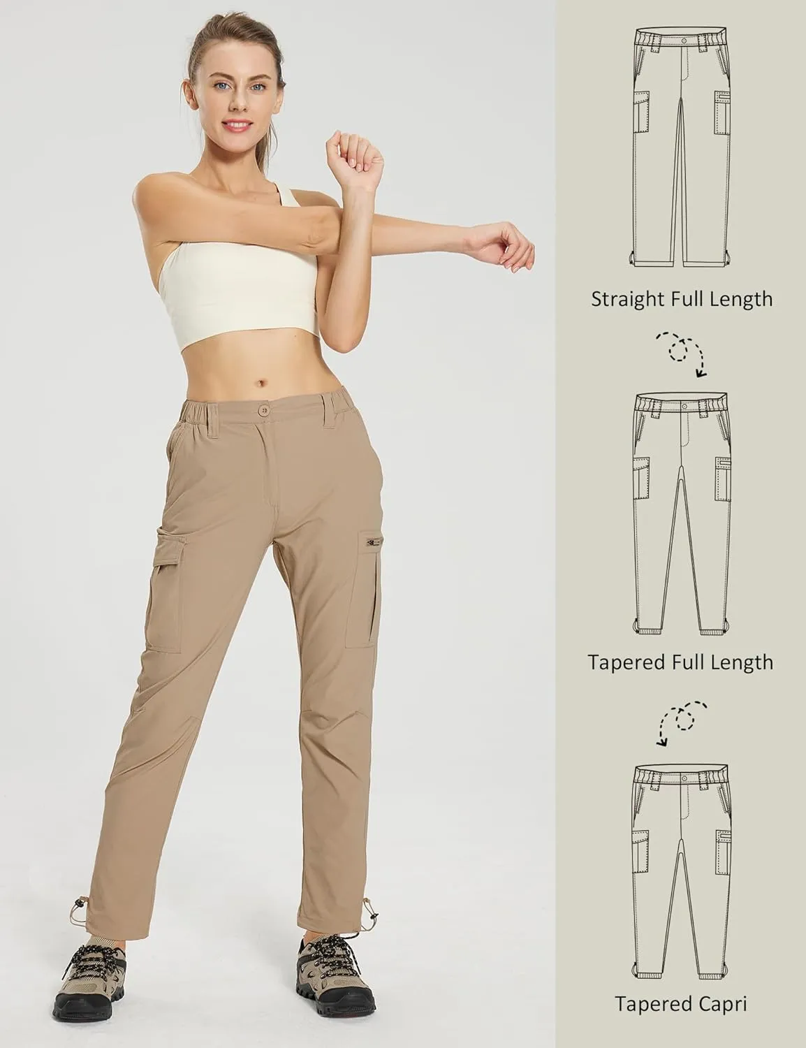 MOURCE Womens Hiking Pants Lightweight - Quick Dry Water Resistant UPF 50 Travel Pants with 7 Pockets & Adjustable Cuffs