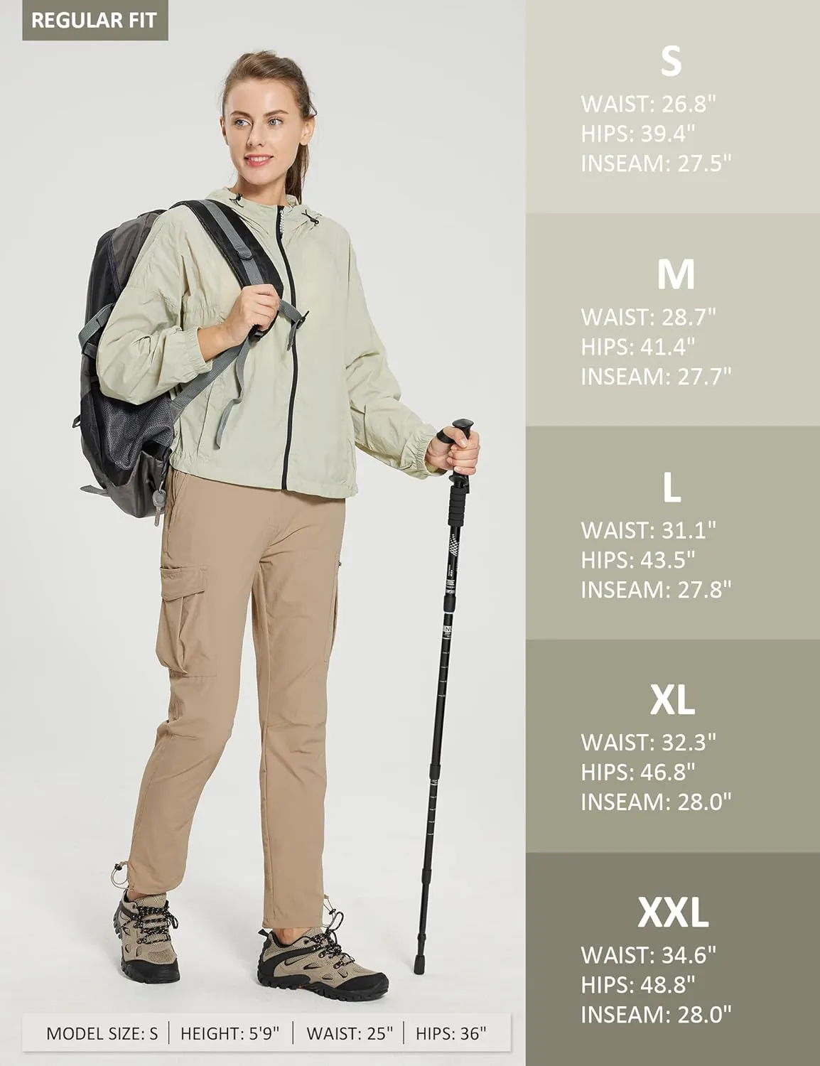 MOURCE Womens Hiking Pants Lightweight - Quick Dry Water Resistant UPF 50 Travel Pants with 7 Pockets & Adjustable Cuffs