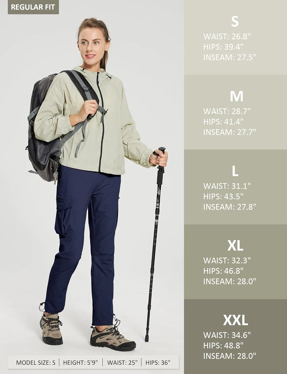 MOURCE Womens Hiking Pants Lightweight - Quick Dry Water Resistant UPF 50 Travel Pants with 7 Pockets & Adjustable Cuffs