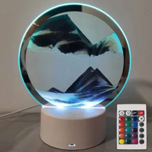 Moving Sand Art Picture Round Glass 3D Deep Sea Sandscape in Motion Display Flowing Sand Frame, Large Desktop Art Toys, Home & Office Desktop Decorations(Black, RC-Crotrol)