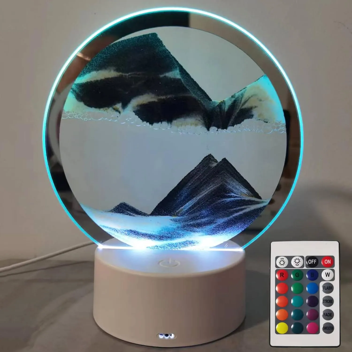 Moving Sand Art Picture Round Glass 3D Deep Sea Sandscape in Motion Display Flowing Sand Frame, Large Desktop Art Toys, Home & Office Desktop Decorations(Black, RC-Crotrol)