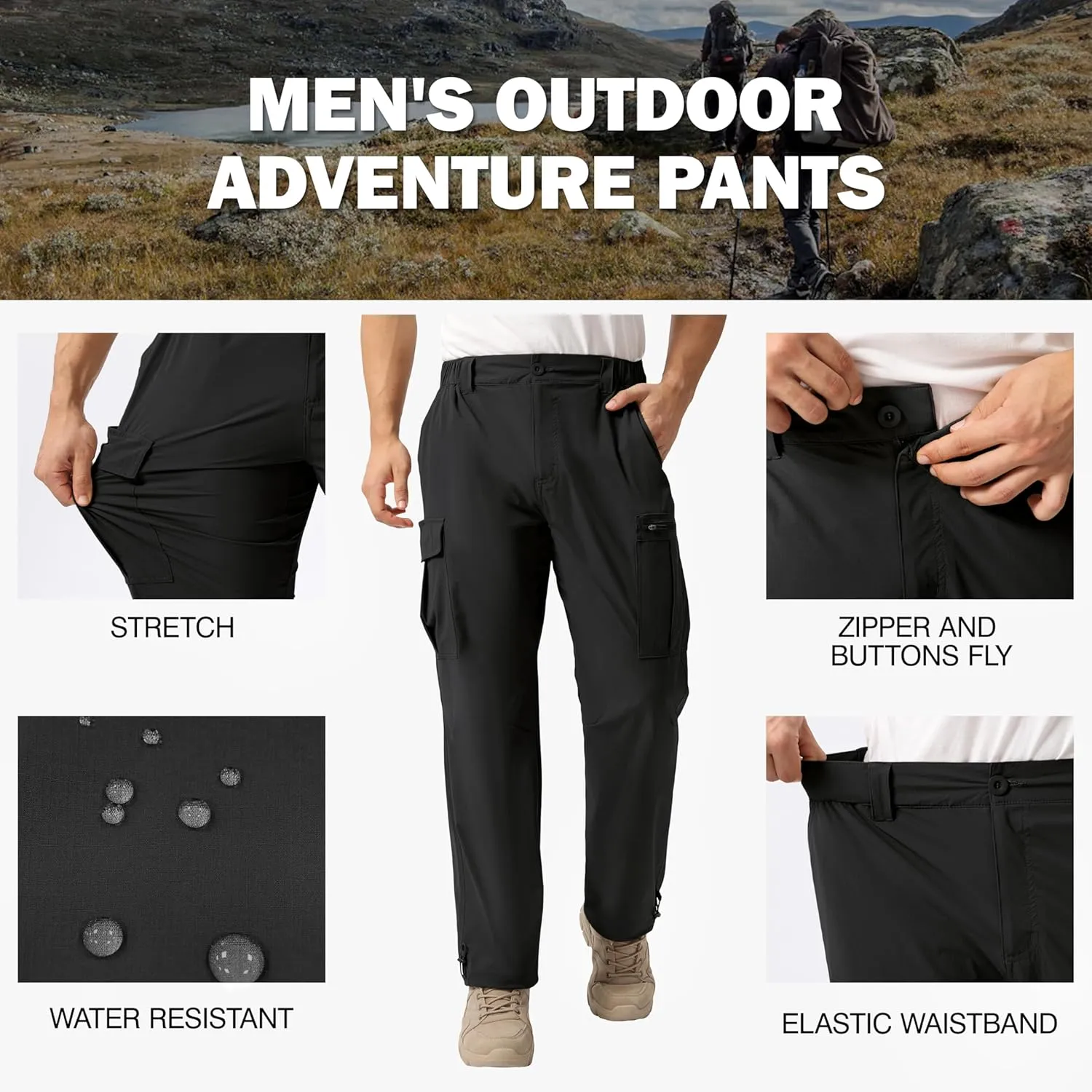 NATUVENIX Hiking Pants Men Lightweight Mens Travel Pants Quick Dry Cargo Pants for Men Stretch Work Pants Water Resistant