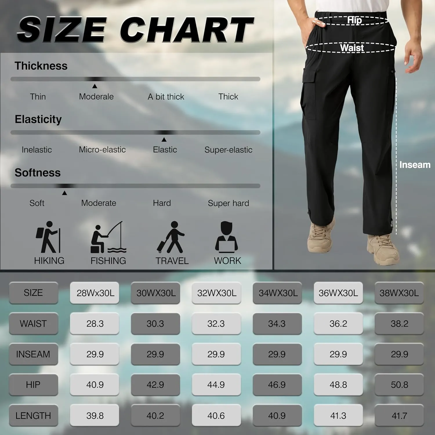 NATUVENIX Hiking Pants Men Lightweight Mens Travel Pants Quick Dry Cargo Pants for Men Stretch Work Pants Water Resistant