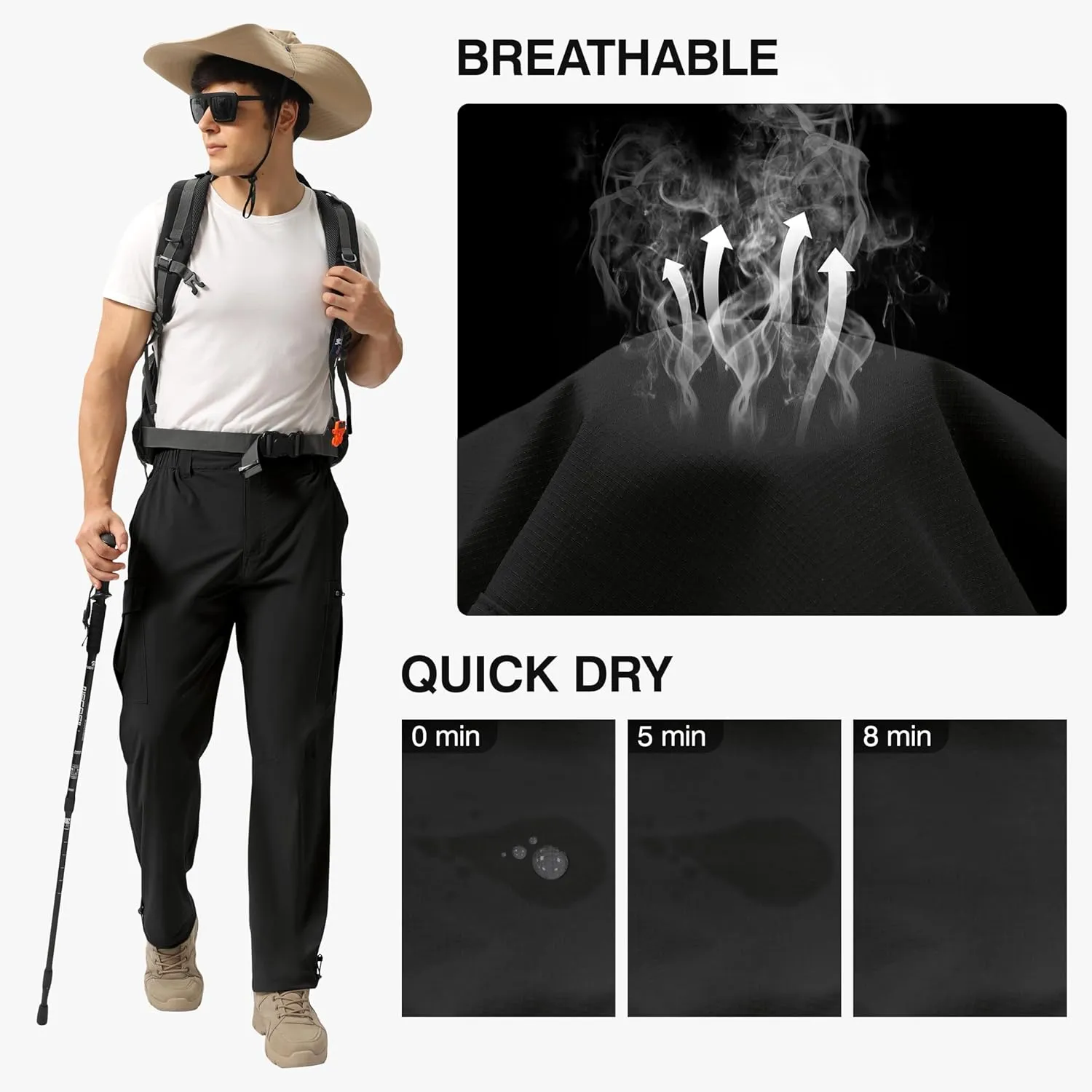 NATUVENIX Hiking Pants Men Lightweight Mens Travel Pants Quick Dry Cargo Pants for Men Stretch Work Pants Water Resistant