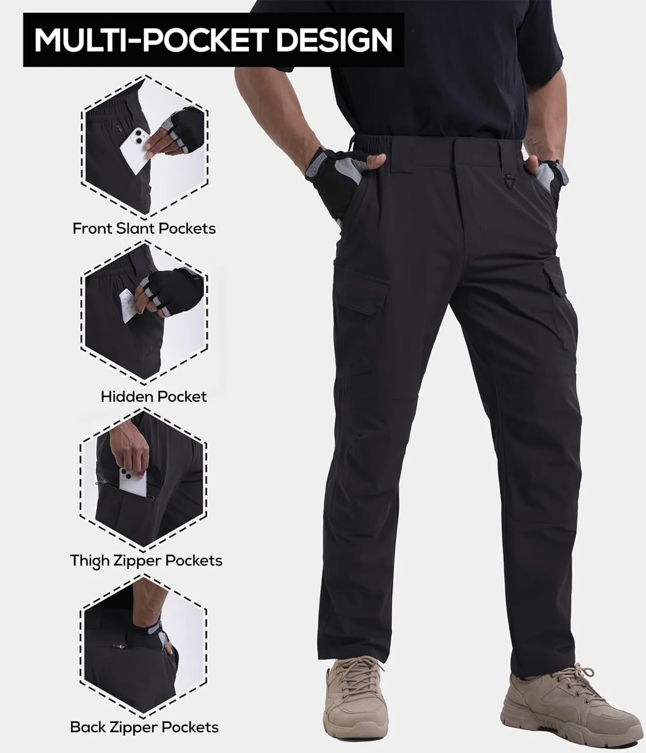 NATUVENIX Lightweight Mens Hiking Pants Quick Dry Travel Pants for Men Water Resistant Work Pants Men with Pockets Outdoor