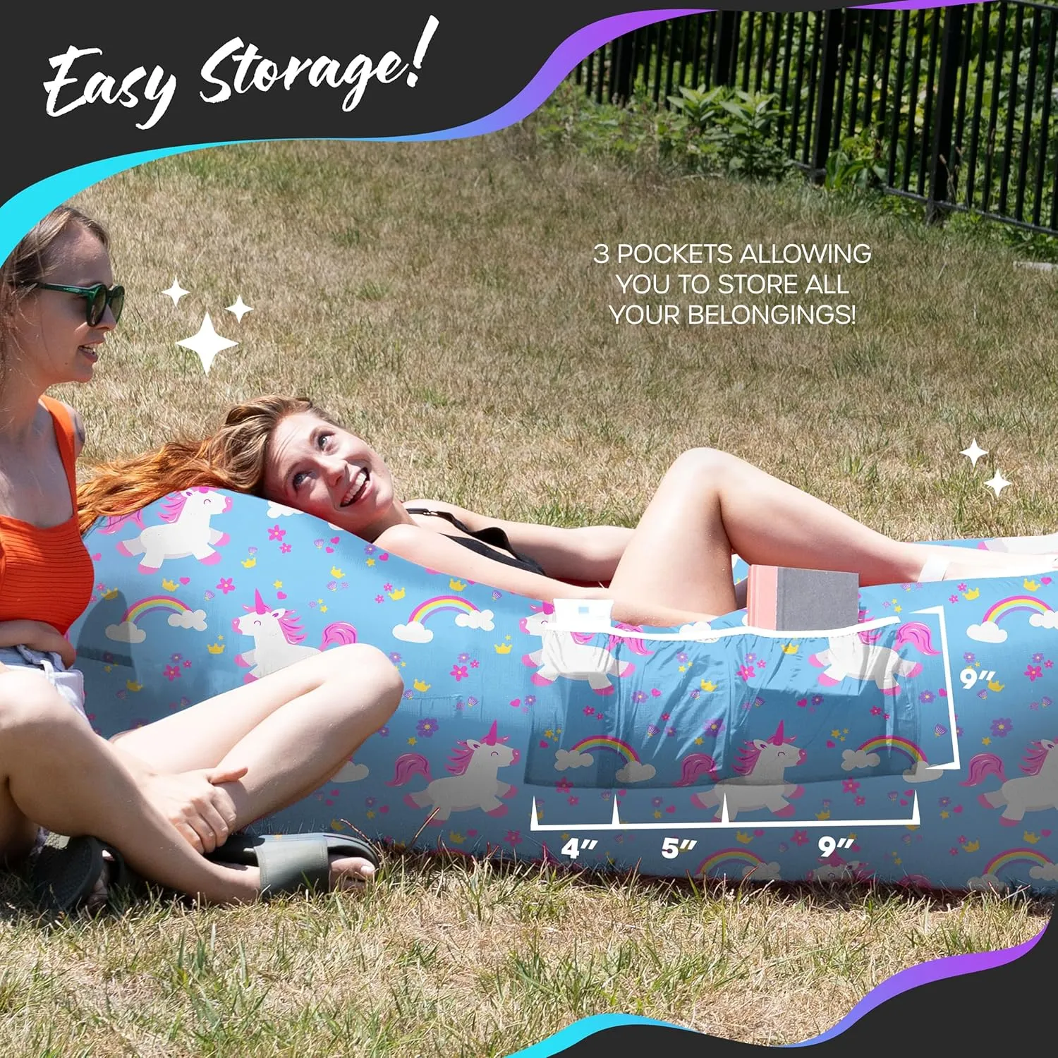 Nevlers 450Lbs Cap Outdoor Inflatable Couch for Camping Unicorn | Tough 210T Polyester Air Chair Inflatable Lounger | Inflatable Chairs for Movie Night, Hiking, Travel Beach Chair & Portable Hammock
