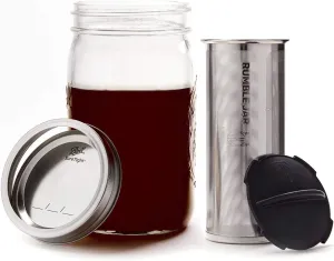Next-Gen Cold Brew Coffee Maker for Mason Jars - 200 Micron Filter Is Ideal for Coarse Grounds & Stronger Coffee - Includes Filter   32oz Mason Jar