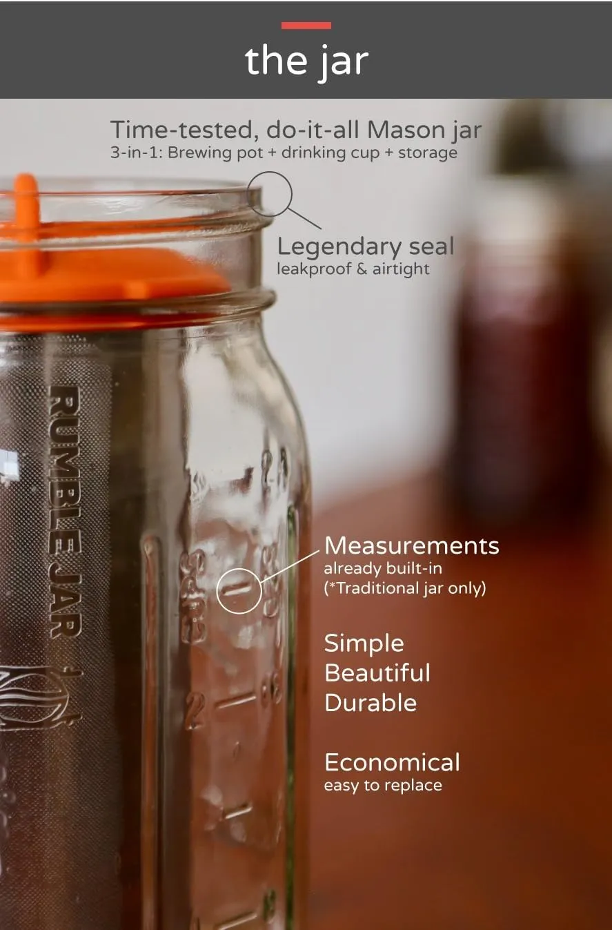 Next-Gen Cold Brew Coffee Maker for Mason Jars - 200 Micron Filter Is Ideal for Coarse Grounds & Stronger Coffee - Includes Filter   32oz Mason Jar