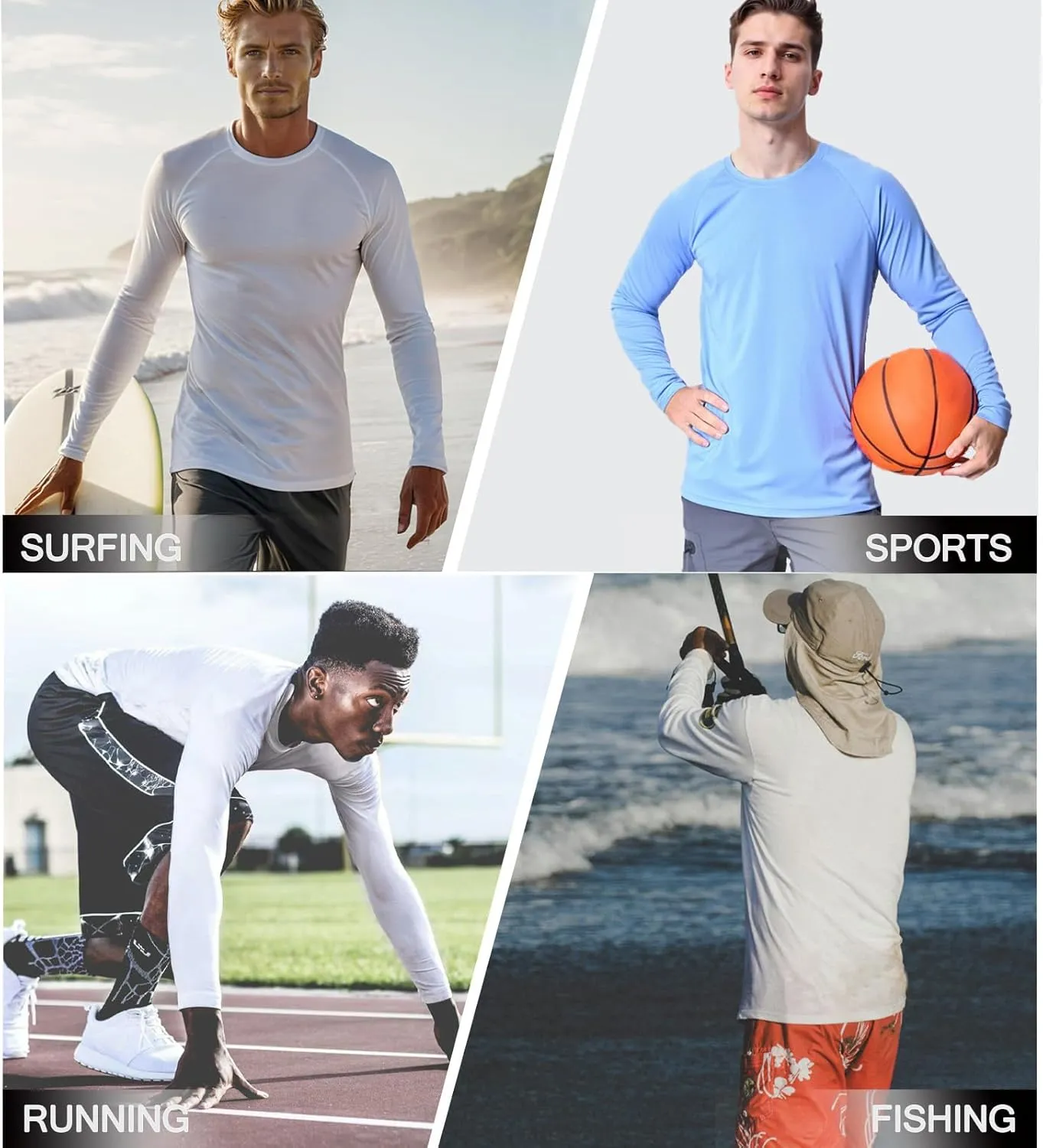 NEYOUQE Men's Sun Protection UPF 50  Shirts Long Sleeve Running Workout Athletic Gym Shirt UV Swim Fish Rash Guard Hiking