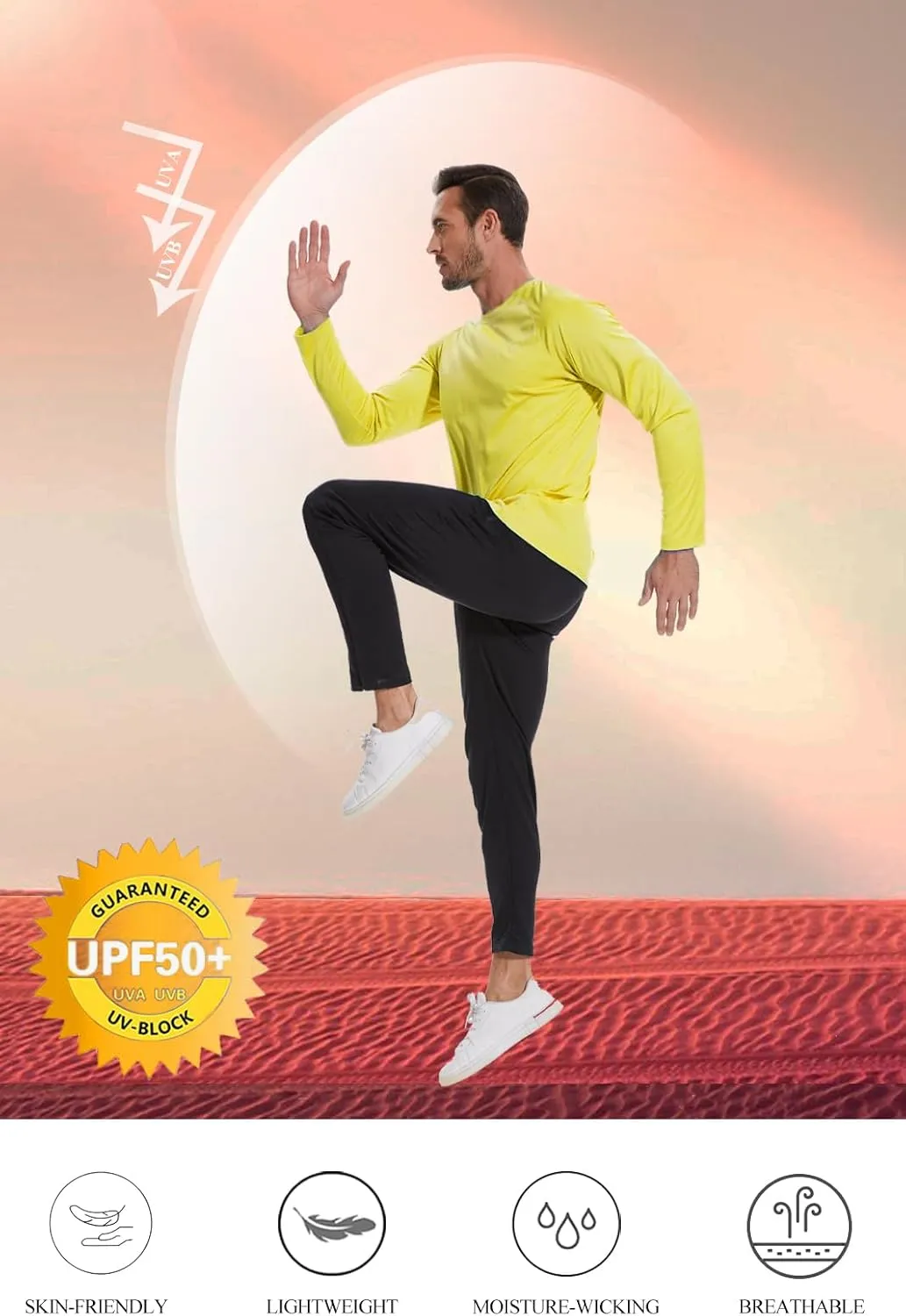 NEYOUQE Men's Sun Protection UPF 50  Shirts Long Sleeve Running Workout Athletic Gym Shirt UV Swim Fish Rash Guard Hiking