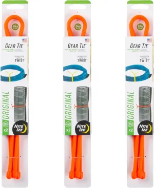 Nite Ize Gear Tie Reusable Rubber Twist Tie - Bendable Rubber Ties for Indoor & Outdoor Use - Reusable Multipurpose Twist Ties for Organizing & More - 24", Bright Orange (3 Pack)