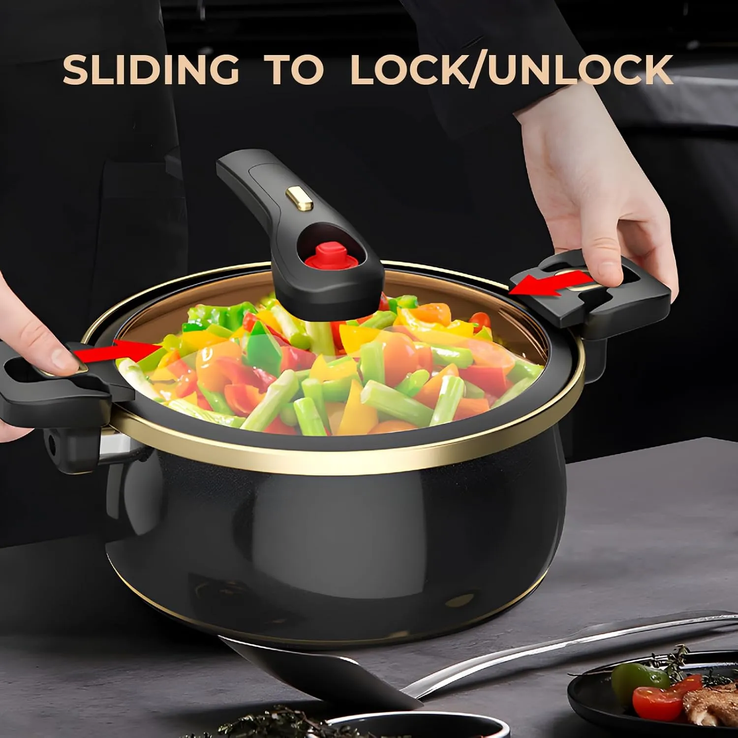 Nonstick Ceramic Coated Sauce Pan with Lid Black Crock Pot with Twist & Lock Handles, Micro Pressure Cooker Versatile stock pot with lid, Bottom Big Soup Canning Pots,Simmer Pot (BLACK, 5.5Quarts)