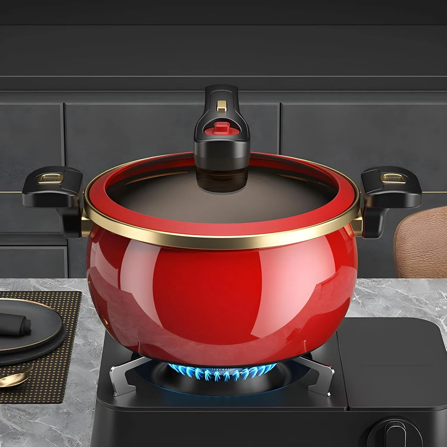 Nonstick Ceramic Coated Sauce Pan with Lid Black Crock Pot with Twist & Lock Handles, Micro Pressure Cooker Versatile stock pot with lid, Bottom Big Soup Canning Pots,Simmer Pot (BLACK, 5.5Quarts)