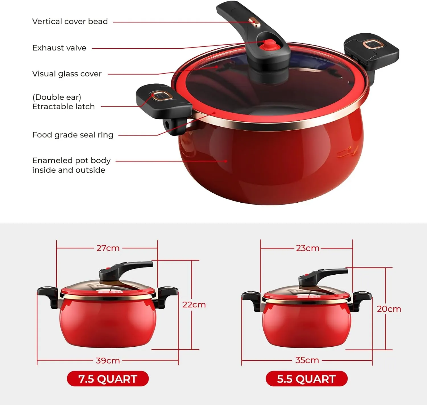Nonstick Ceramic Coated Sauce Pan with Lid Black Crock Pot with Twist & Lock Handles, Micro Pressure Cooker Versatile stock pot with lid, Bottom Big Soup Canning Pots,Simmer Pot (BLACK, 5.5Quarts)