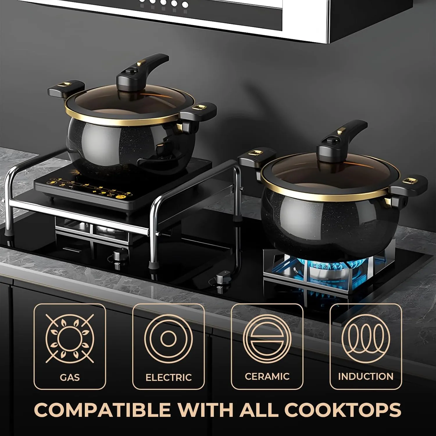 Nonstick Ceramic Coated Sauce Pan with Lid Black Crock Pot with Twist & Lock Handles, Micro Pressure Cooker Versatile stock pot with lid, Bottom Big Soup Canning Pots,Simmer Pot (BLACK, 5.5Quarts)