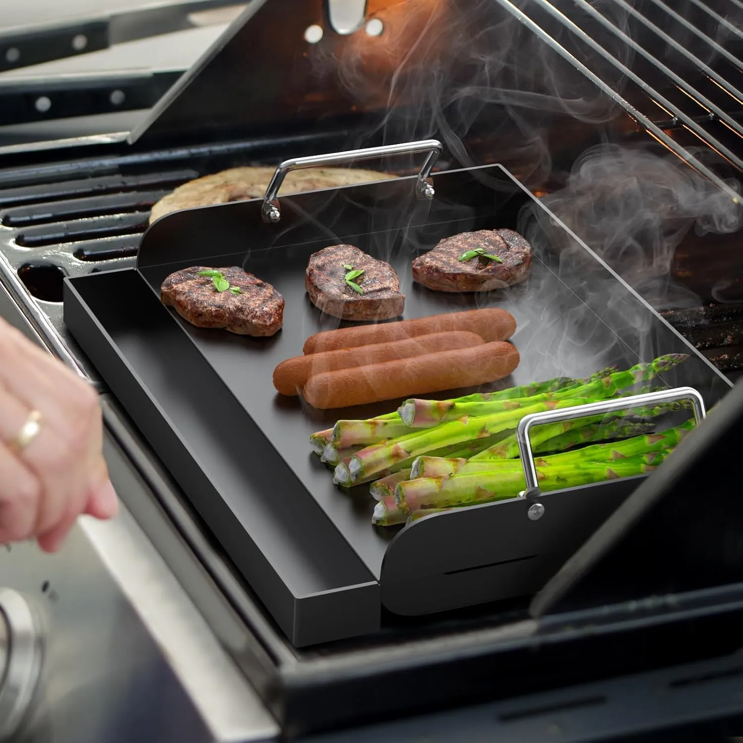 Nonstick Coating Cooking Griddle Insert for Gas Grill, 17" x13" Universal Griddle Flat Top Plate with Removable Handles for Charcoal/Gas Stove/Electric, Large Griddle Plate for Outdoor Grill