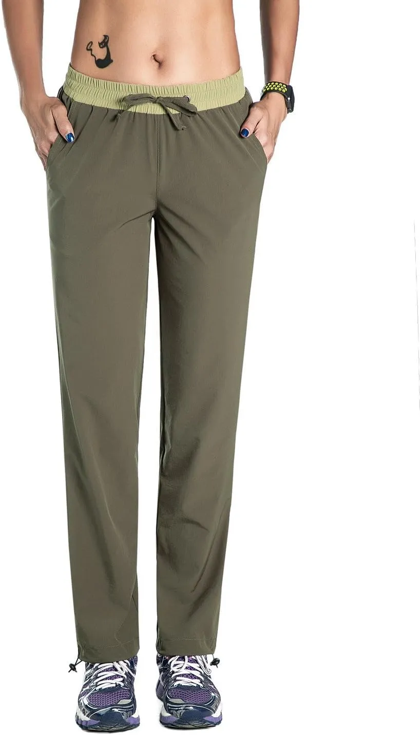 Nonwe Women's Quick Drying Hiking Pants Lightweight Drawstring Joggers with Pockets Elastic Waist Pants