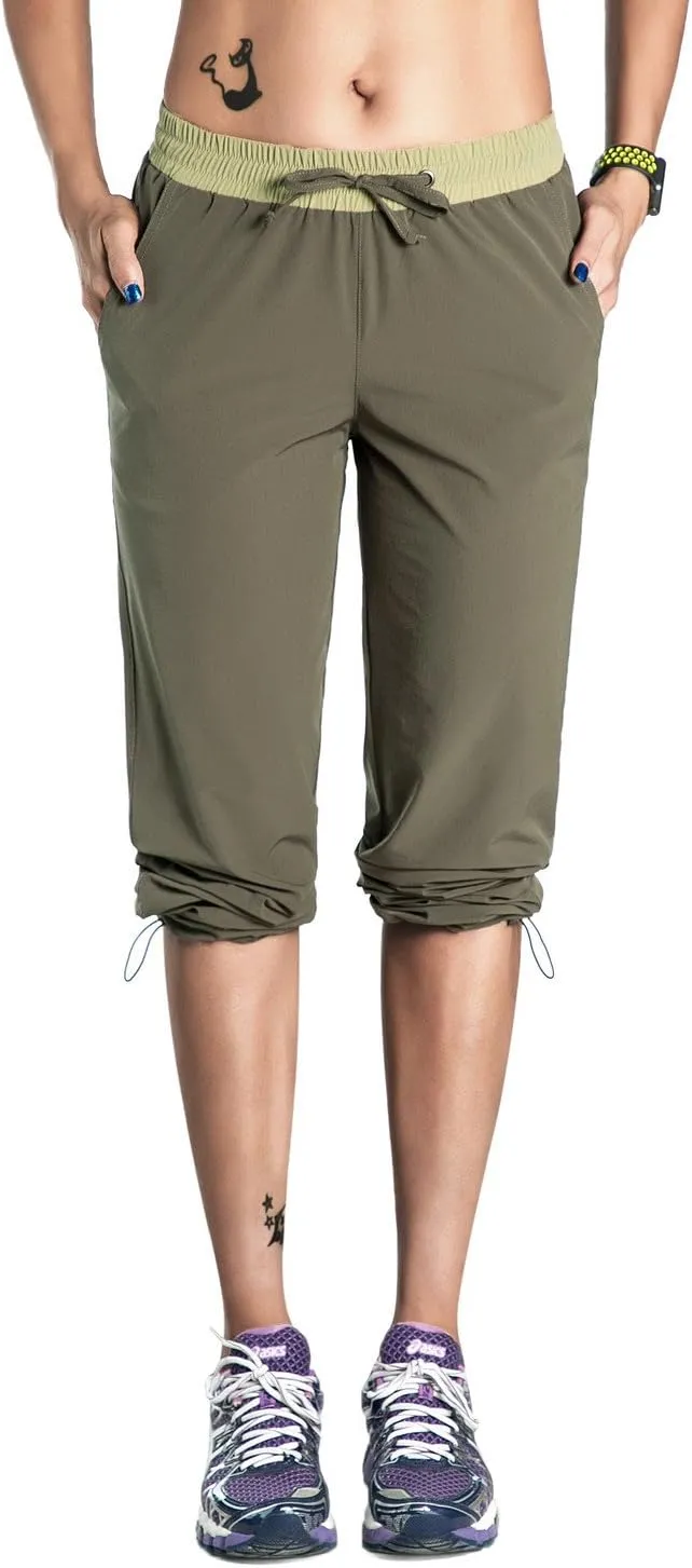 Nonwe Women's Quick Drying Hiking Pants Lightweight Drawstring Joggers with Pockets Elastic Waist Pants