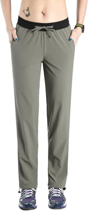 Nonwe Women's Quick Drying Hiking Pants Lightweight Drawstring Joggers with Pockets Elastic Waist Pants