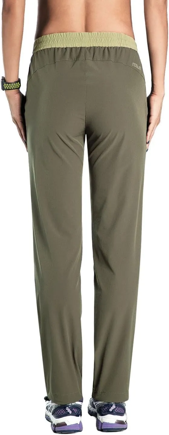 Nonwe Women's Quick Drying Hiking Pants Lightweight Drawstring Joggers with Pockets Elastic Waist Pants