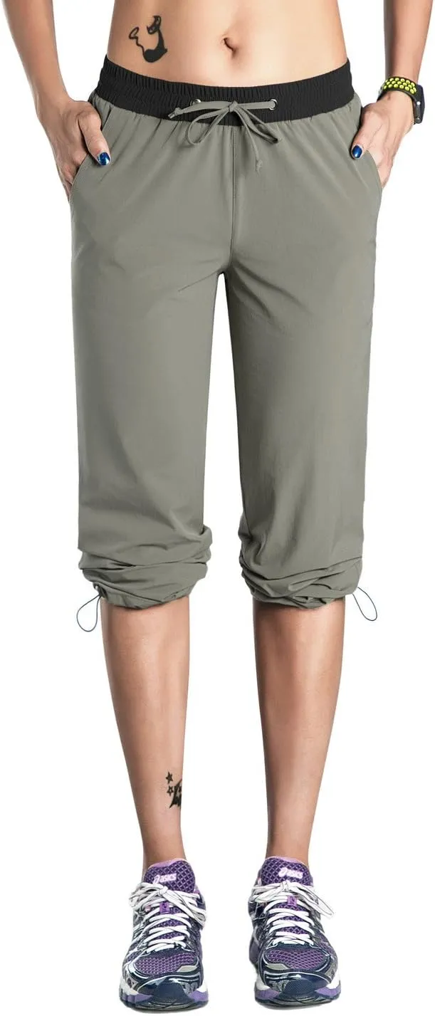 Nonwe Women's Quick Drying Hiking Pants Lightweight Drawstring Joggers with Pockets Elastic Waist Pants