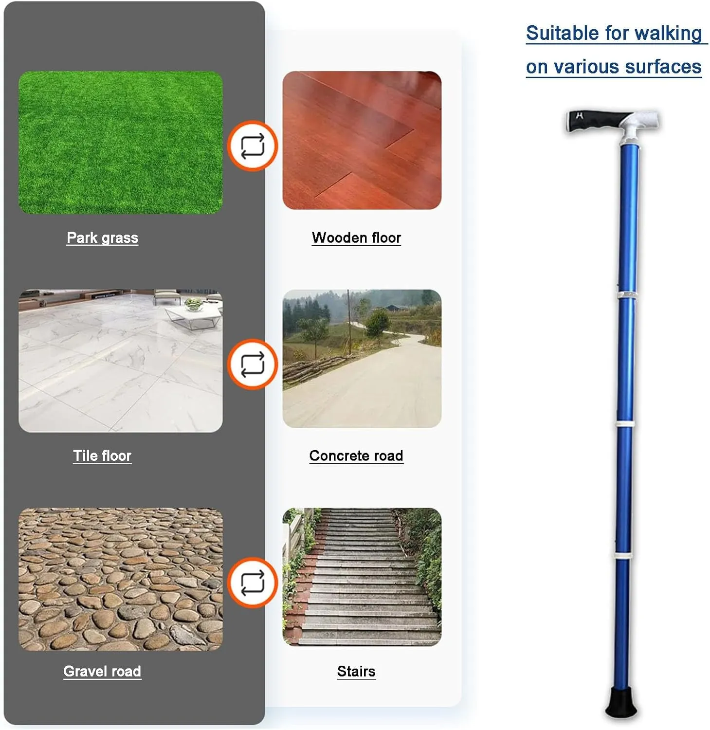 Nordic Walking Sticks Adjustable Trekking Poles Ultra-Light Portable Aluminum Alloy Cane Perfect Balance & Support for Seniors(38~105cm)