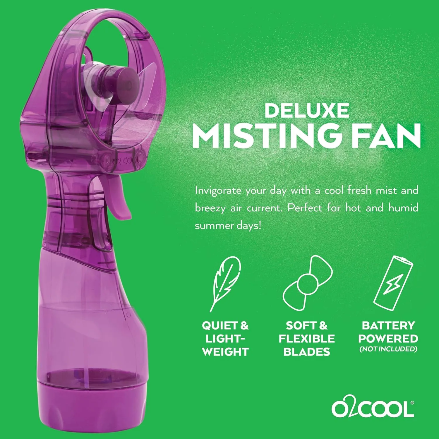 O2COOL Deluxe Handheld Battery Powered Water Misting Fan (Purple) 2 Pack
