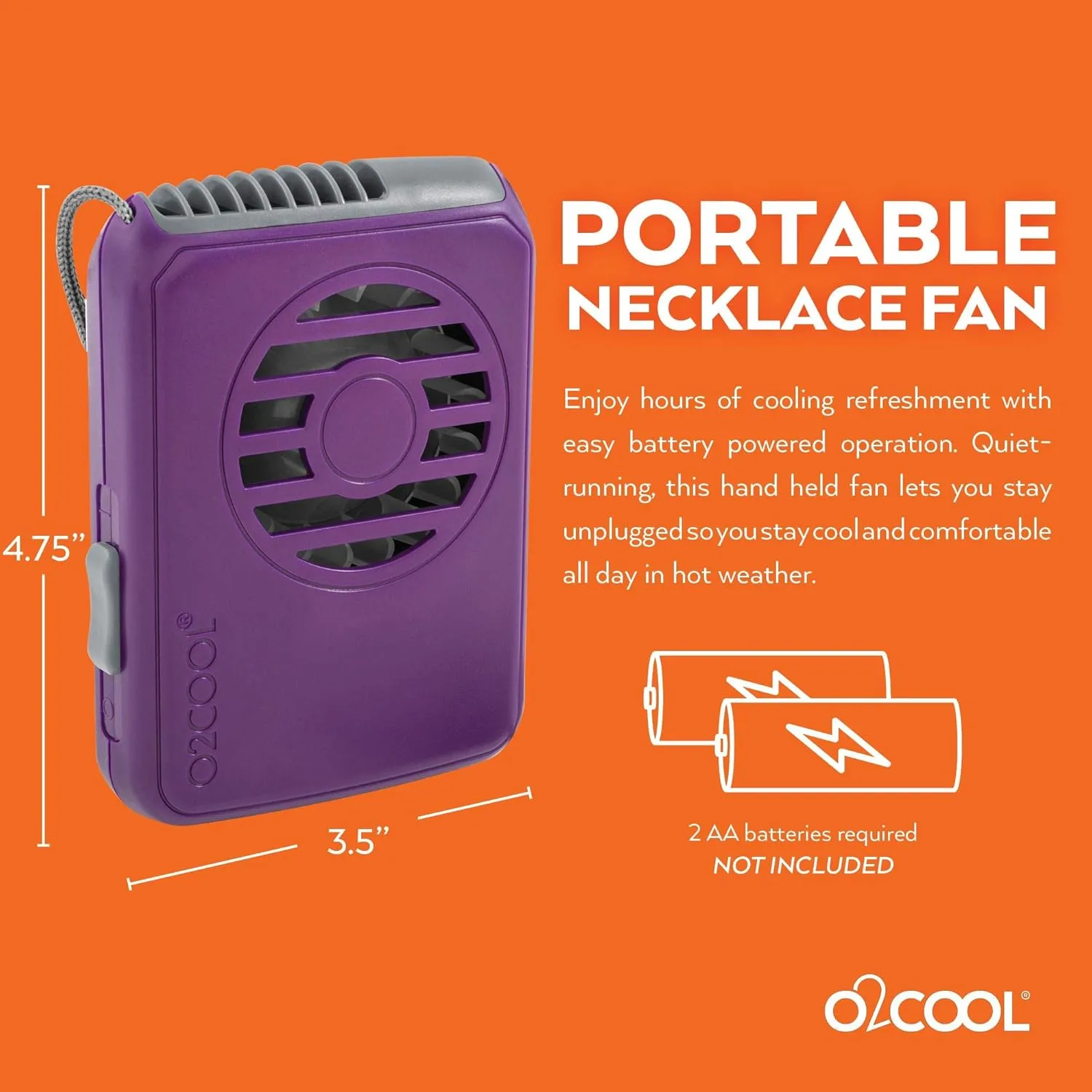 O2COOL Deluxe Necklace Fan, Purple, 2 Units
