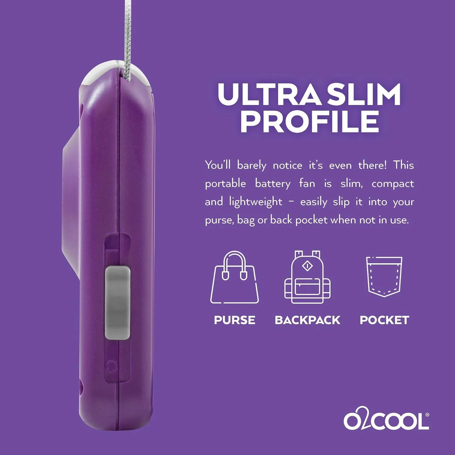 O2COOL Deluxe Necklace Fan, Purple, 2 Units