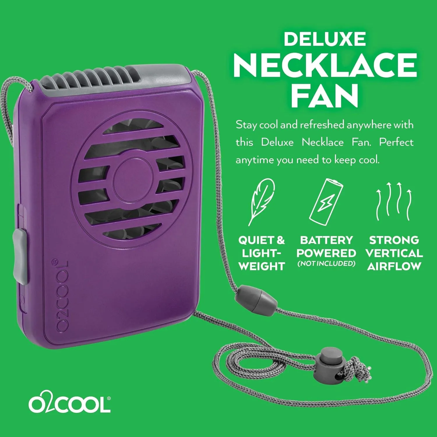 O2COOL Deluxe Necklace Fan, Purple, 2 Units