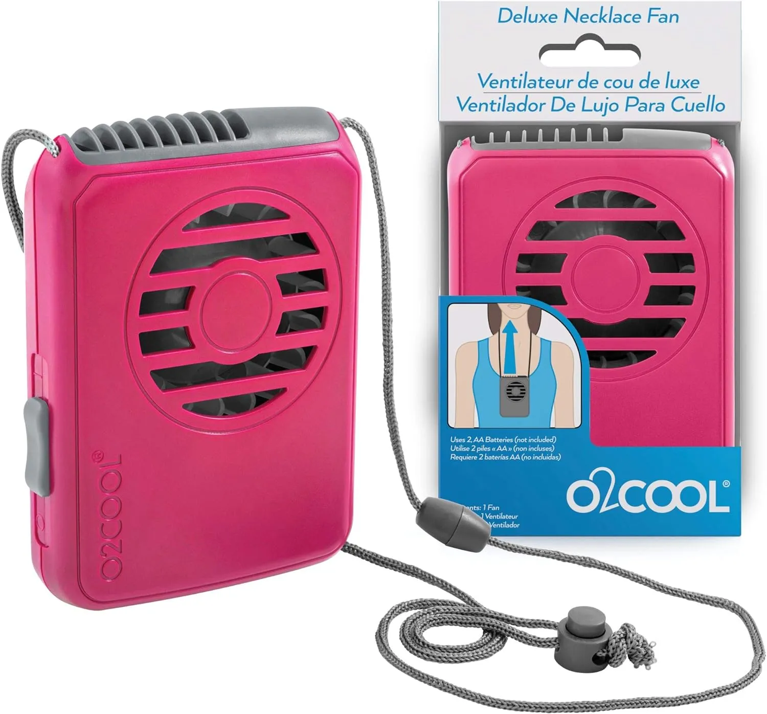 O2COOL Deluxe Necklace Fan, Raspberry, 2 Units