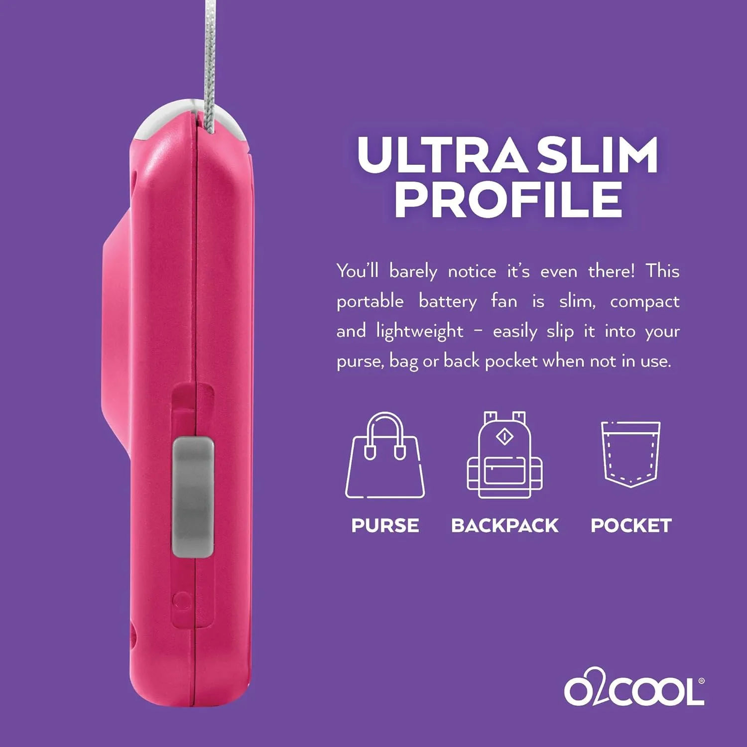 O2COOL Deluxe Necklace Fan, Raspberry, 2 Units