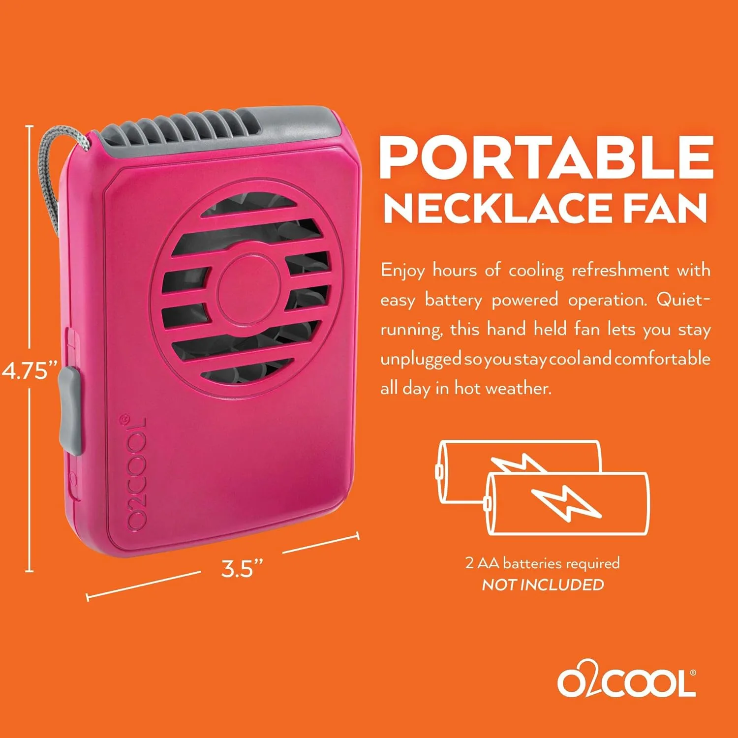 O2COOL Deluxe Necklace Fan, Raspberry, 2 Units