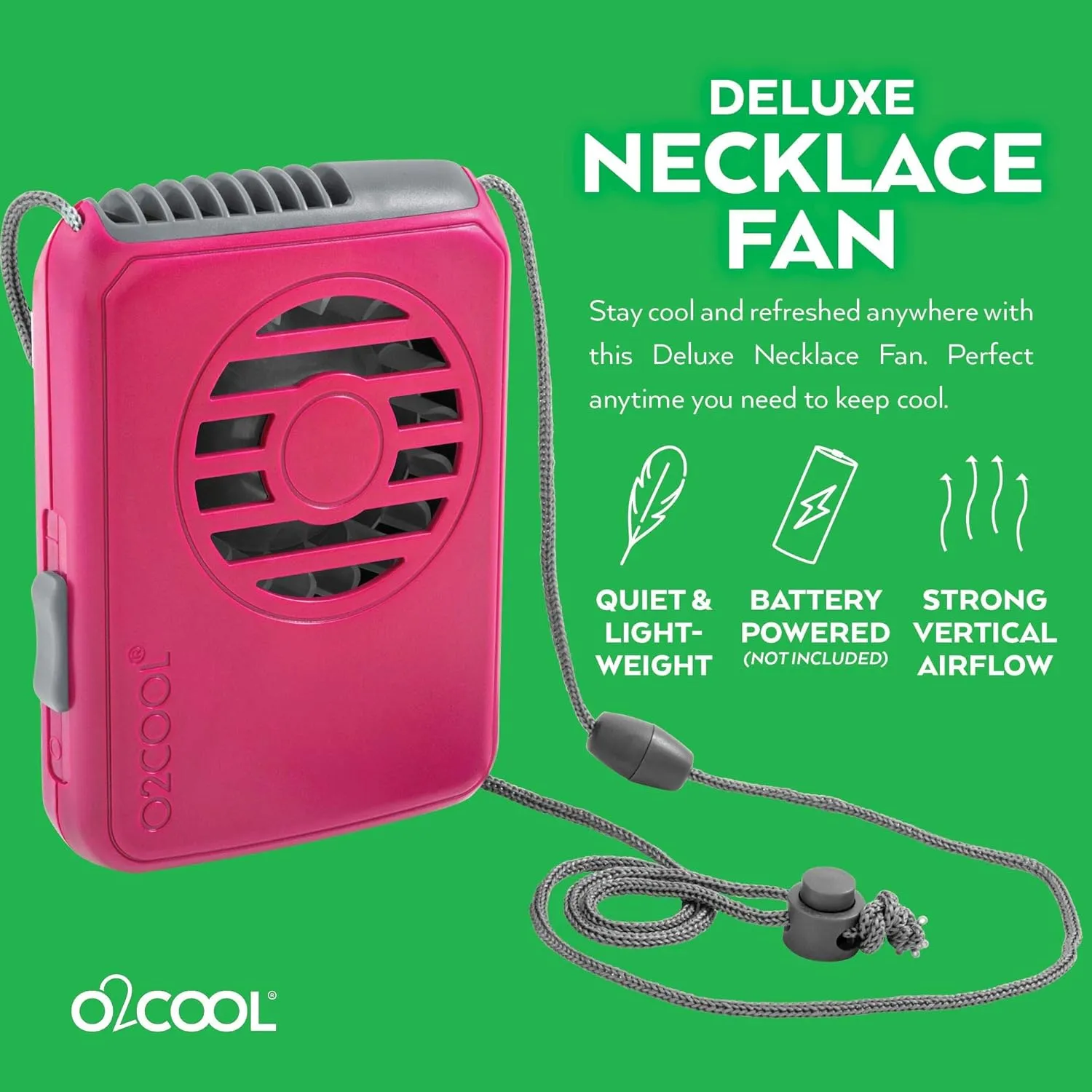 O2COOL Deluxe Necklace Fan, Raspberry, 2 Units