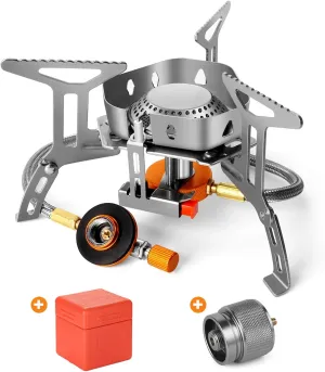 Odoland Bundle - 2 Items 3500W Windproof Camp Stove and 10pcs Camping Cookware