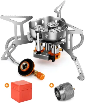 Odoland Bundle - 2 Items 6800W Windproof Camp Stove and Titanium Camping Cookware