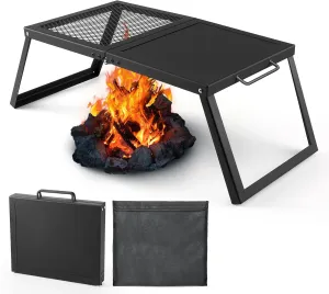 Odoland Bundle - 2 Items Folding Campfire Grill and 10pcs Stainless Steel Camping Cookware