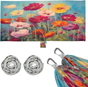 Oil Painting Poppies Camping Hammock, Single Portable Hammocks with Tree Straps & Attached Carry Bag, 330Lbs Capacity Perfect for Outside Indoor Hiking Beach Backpack Travel