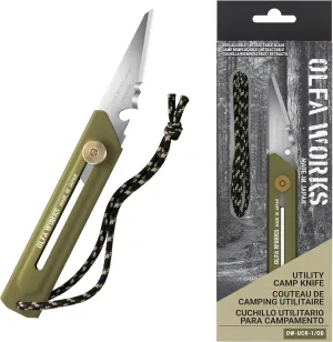 OLFA WORKS OW-UCK-1/SB Utility Camp Knife High Carbon Stainless Steel Blade - Multipurpose Outdoor Knife, Great for and Camping Activities - Brass Wheel Lock, Replacement Blade: OWB-UCB-1 (Olive)