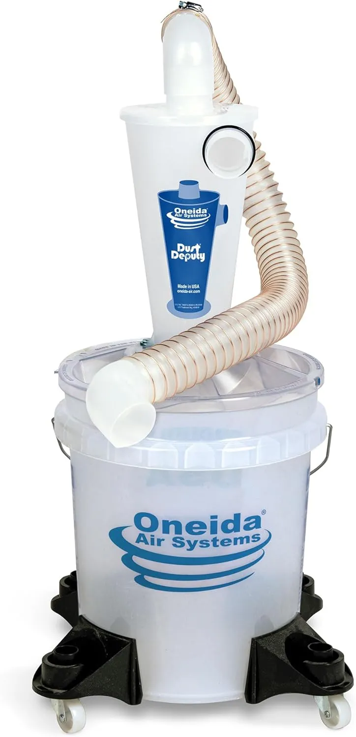 Oneida Air Systems Dust Deputy Deluxe Cyclone Separator Kit with Caster Mounts and Clear Collapse-Proof Bucket for Wet/Dry Shop Vacuums (DD Deluxe 5-Gal)