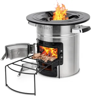 Onlyfire Rocket Stove Outdoor Portable Wood Burning Camp Stove, Large Stainless Steel Camping Stove for Outside Cooking Survival Campfire Patio Backyard Gathering 12.7 x 12.7 x 11.4 Inch