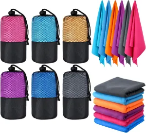 Oudain 6 Pieces Quick Dry Travel Towel Bulk, Microfiber Beach Towel with Bag Compact Soft Trip Towel Lightweight Adults Towel for Camping, Gym Beach Swimming Yoga, 20 x 39 Inches (Classic Color)