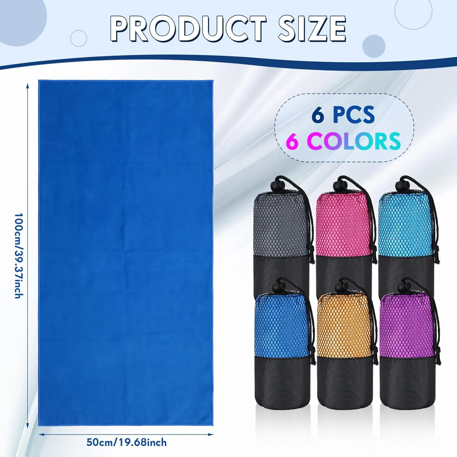 Oudain 6 Pieces Quick Dry Travel Towel Bulk, Microfiber Beach Towel with Bag Compact Soft Trip Towel Lightweight Adults Towel for Camping, Gym Beach Swimming Yoga, 20 x 39 Inches (Classic Color)