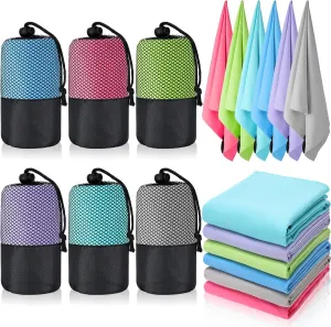 Oudain 6 Pieces Quick Dry Travel Towel Bulk, Microfiber Beach Towel with Bag Compact Soft Trip Towel Lightweight Adults Towel for Camping, Gym Beach Swimming Yoga, 20 x 39 Inches(Bright Color)