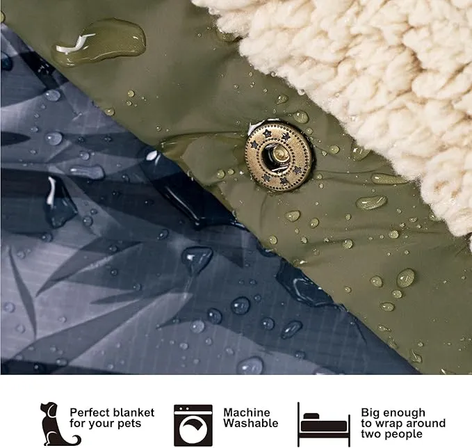 Outdoor Camping Blanket with Sherpa Lining, Extra Warm Thick Camp Blankets & Puffy Ultralight Soft Poncho DWR Camping Quilt for Cold Weather, Adventure,Sleeping,Backpacking 78"x 56"